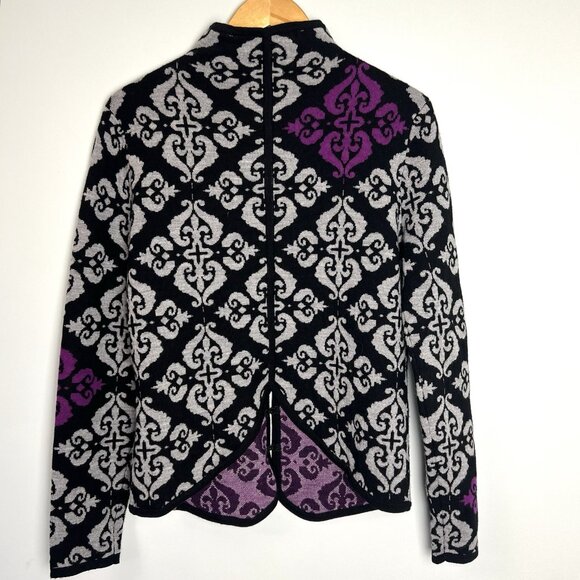 Neve Merino Wool Womens M Geometric Cardigan Jacket Warm Winter Artsy Office - Picture 4 of 9